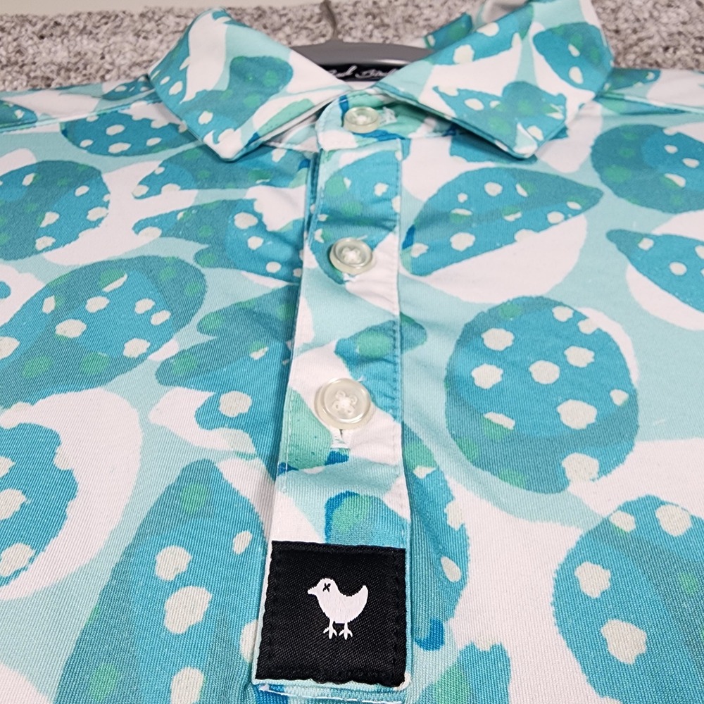 Bad Birdie Golf Polo Mens Large Teal Abstract Performance Stretch Excellent - Picture 3 of 10